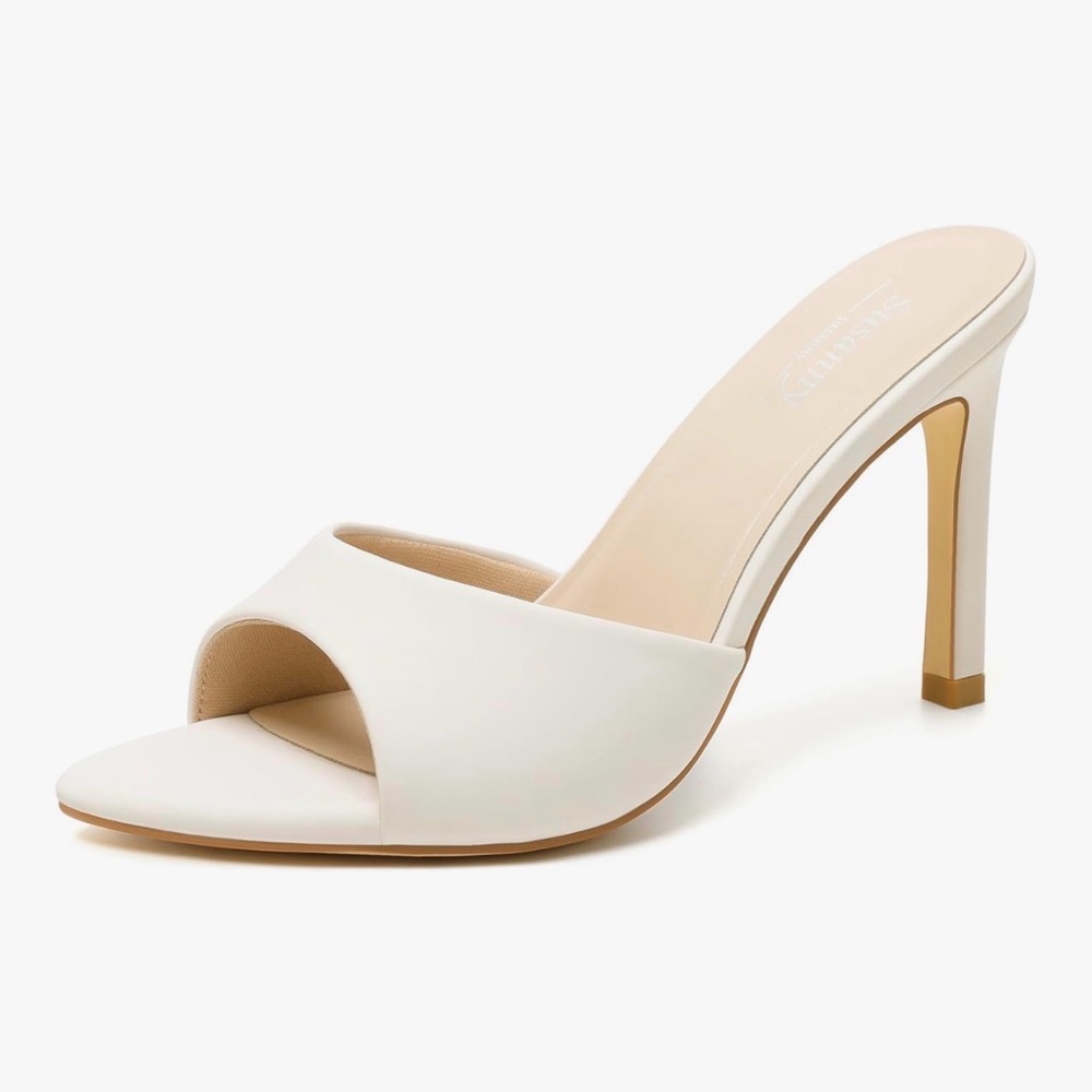 Women's Cream Open-Toe High Heel Slide